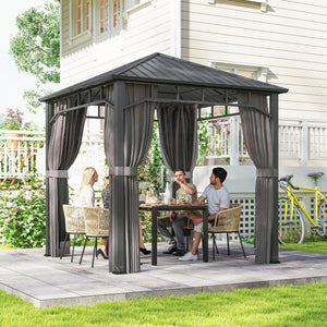 2.5 x 2.5 m Hardtop Gazebo with Galvanised Steel Roof, Waterproof Permanent Pavilion Garden Gazebo with Netting and Curtains for Patio, Deck, Dark Grey