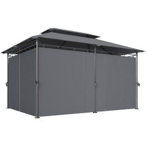  10' x 13' Patio Gazebo, Double Roof Outdoor Gazebo Canopy Shelter with Curtains, Solid Metal Frame for Garden, Lawn, Backyard and Deck, Grey