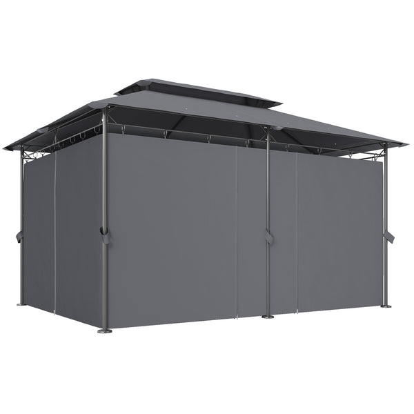  10' x 13' Patio Gazebo, Double Roof Outdoor Gazebo Canopy Shelter with Curtains, Solid Metal Frame for Garden, Lawn, Backyard and Deck, Grey