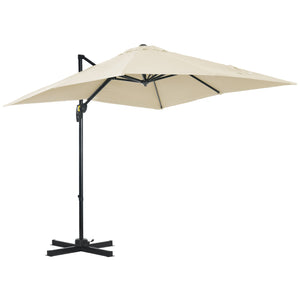 2.5 x 2.5m Patio Offset Parasol Umbrella Cantilever Hanging Aluminium Sun Shade Canopy Shelter 360° Rotation with Crank Handle and Cross Base, Cream White