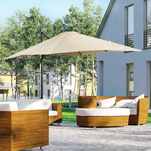 2.5 x 2.5m Patio Offset Parasol Umbrella Cantilever Hanging Aluminium Sun Shade Canopy Shelter 360° Rotation with Crank Handle and Cross Base, Cream White