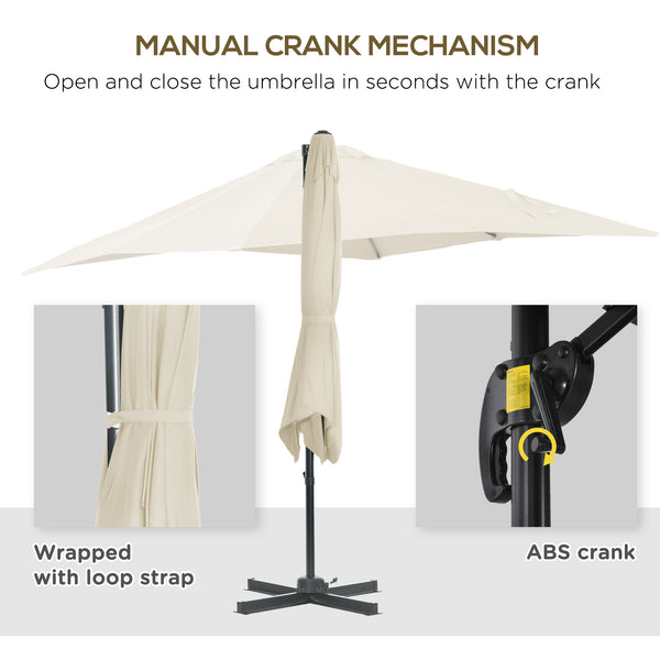 2.5 x 2.5m Patio Offset Parasol Umbrella Cantilever Hanging Aluminium Sun Shade Canopy Shelter 360° Rotation with Crank Handle and Cross Base, Cream White