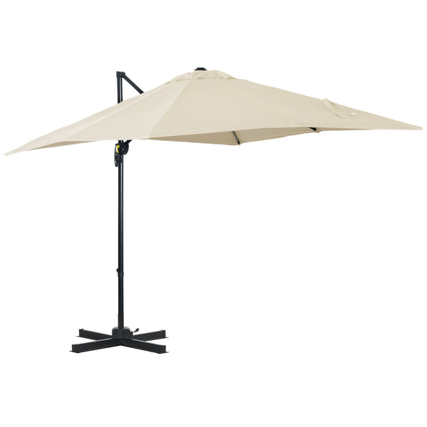 2.5 x 2.5m Patio Offset Parasol Umbrella Cantilever Hanging Aluminium Sun Shade Canopy Shelter 360° Rotation with Crank Handle and Cross Base, Cream White