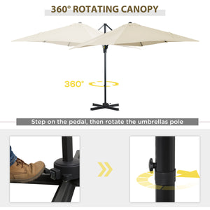 2.5 x 2.5m Patio Offset Parasol Umbrella Cantilever Hanging Aluminium Sun Shade Canopy Shelter 360° Rotation with Crank Handle and Cross Base, Cream White