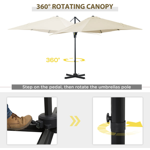 2.5 x 2.5m Patio Offset Parasol Umbrella Cantilever Hanging Aluminium Sun Shade Canopy Shelter 360° Rotation with Crank Handle and Cross Base, Cream White