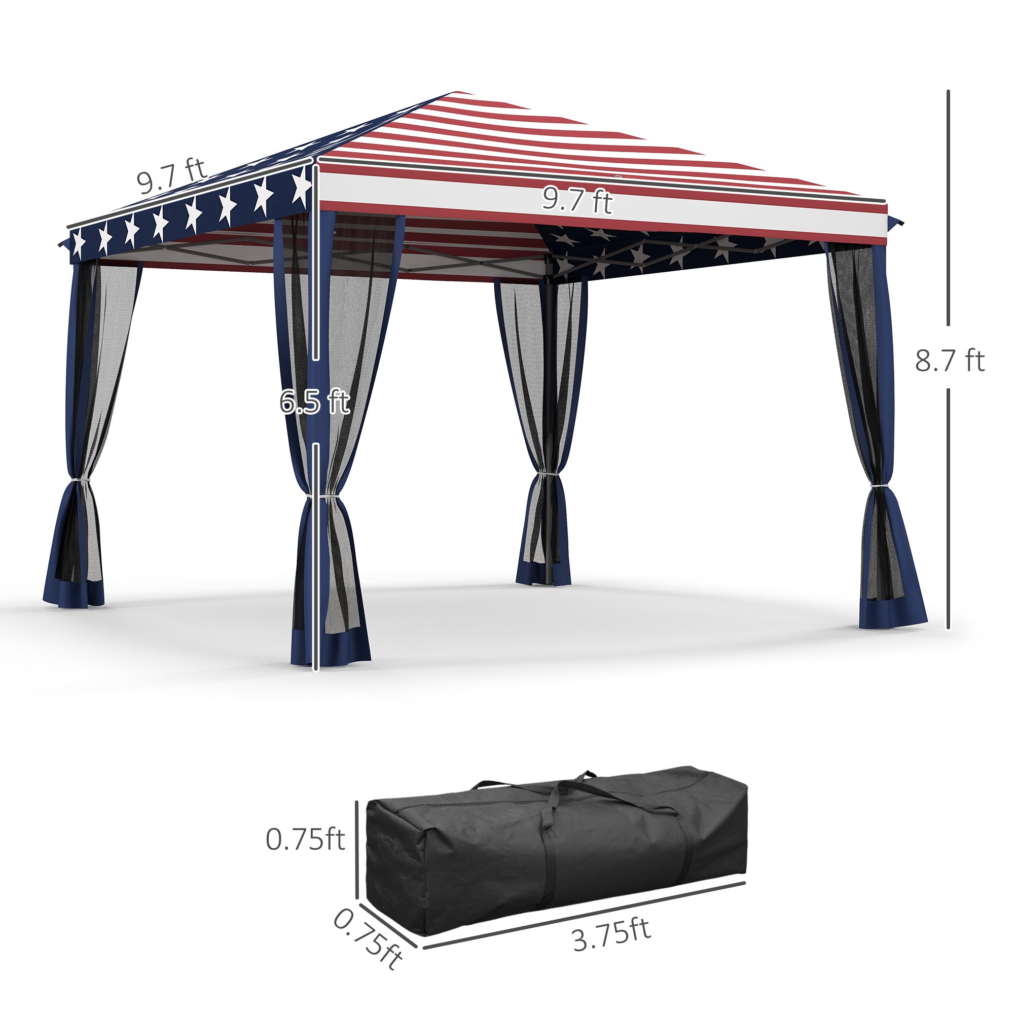 tent panels Outsunny Patriotic Pop-Up: 10x10' American Flag Canopy with Mesh Sidewalls for Outdoor Events