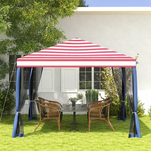 Outsunny 10' x 10' Pop Up Canopy Tent with Netting, Instant Gazebo, Screen House Room with Carry Bag, Height Adjustable, for Outdoor, Garden, Patio, Camping, Blue and Red