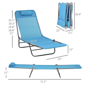 Outsunny 2 Piece Folding Chaise Lounge Chairs, Pool Sun Tanning Chairs, Outdoor Lounge Chairs with Reclining Back, Breathable Mesh Seat, Headrest for Beach, Yard, Patio, Blue