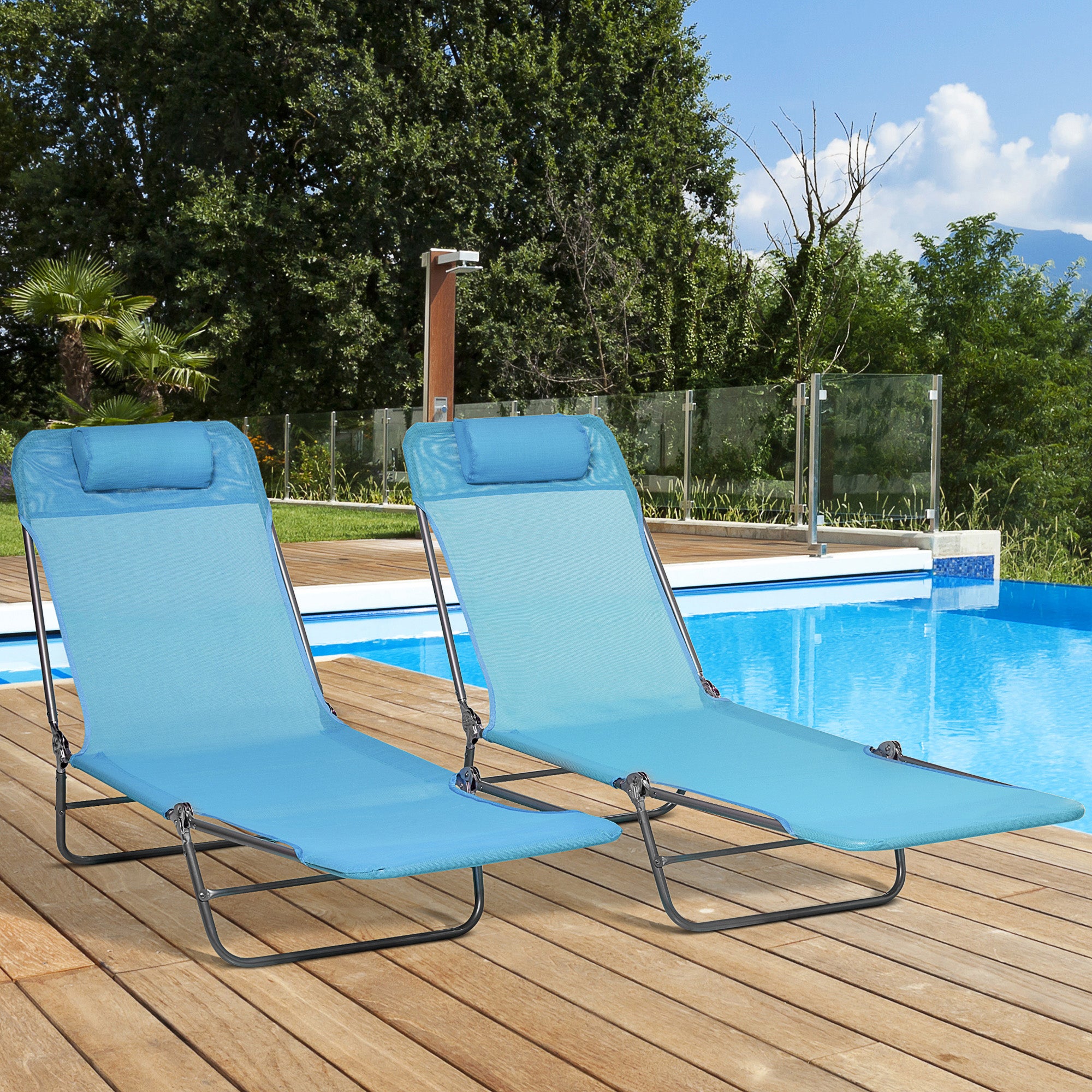 Outsunny 2-Piece Folding Sun Loungers with Reclining Back