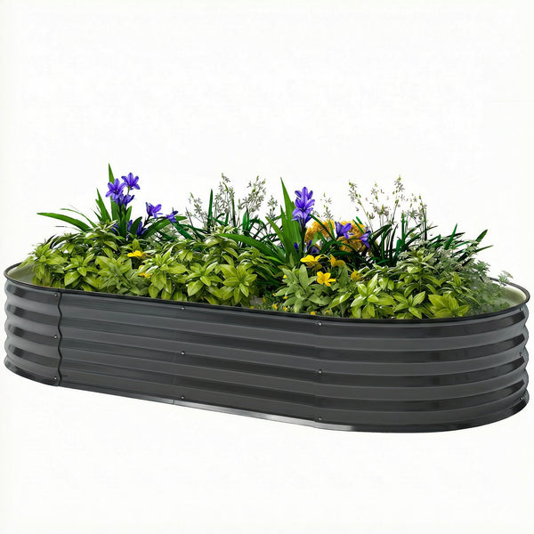 Galvanised Raised Beds for Garden, Metal Elevated Planter Box with Safety Edging, Easy DIY for Growing Flowers, Herbs, Succulents, 180 x 90 x 30cm, Dark Grey