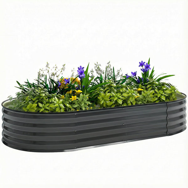Galvanised Raised Beds for Garden, Metal Elevated Planter Box with Safety Edging, Easy DIY for Growing Flowers, Herbs, Succulents, 180 x 90 x 30cm, Dark Grey
