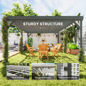 Outsunny 12' x 20' Outdoor Pergola, Wood Gazebo Grape Trellis with Concrete Anchors for Climbing Plant Support at Garden, Patio, Backyard, Deck, Gray