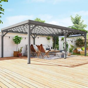 Outsunny 12' x 20' Outdoor Pergola, Wood Gazebo Grape Trellis with Concrete Anchors for Climbing Plant Support at Garden, Patio, Backyard, Deck, Gray