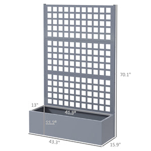 Outsunny Galvanized Raised Garden Bed with Trellis, Metal Planter Box with Drainage Holes, Outdoor Privacy Screen for Climbing Plants, Vegetable, Vines, 43" x 16" x 70", Gray