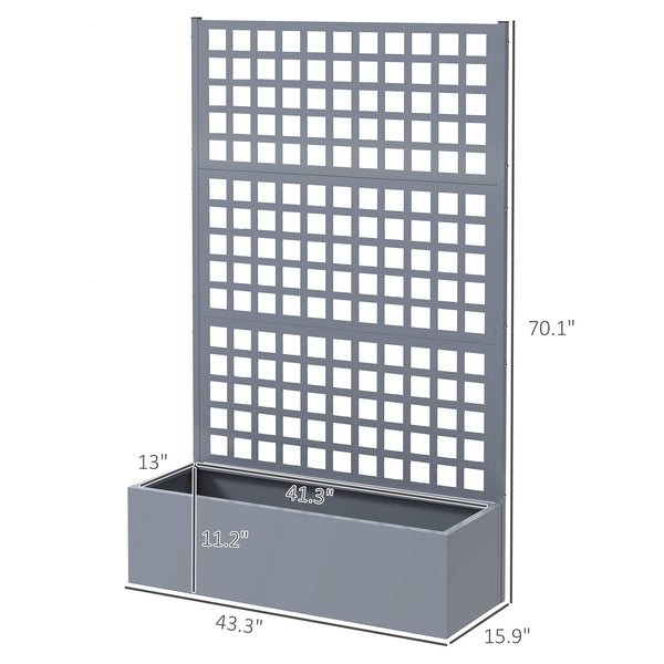 Outsunny Galvanized Raised Garden Bed with Trellis, Metal Planter Box with Drainage Holes, Outdoor Privacy Screen for Climbing Plants, Vegetable, Vines, 43" x 16" x 70", Gray