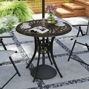 30-inch Round Patio Dining Table with Umbrella Hole Cast Aluminium Outdoor Bistro Table Only, Brown