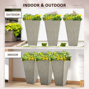 Outsunny Set of 3 Tall Planters with Drainage Hole, 28" Outdoor Flower Plant Pots, Indoor Planters for Porch Patio and Deck, Gray