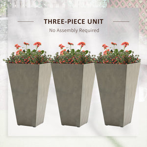 Outsunny Set of 3 Tall Planters with Drainage Hole, 28" Outdoor Flower Plant Pots, Indoor Planters for Porch Patio and Deck, Gray