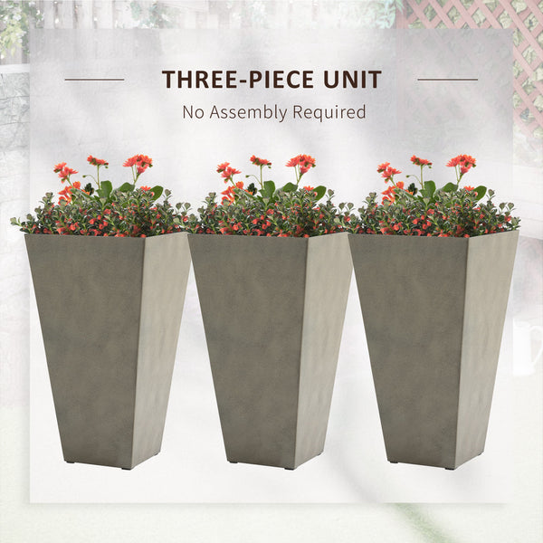 Outsunny Set of 3 Tall Planters with Drainage Hole, 28" Outdoor Flower Plant Pots, Indoor Planters for Porch Patio and Deck, Gray