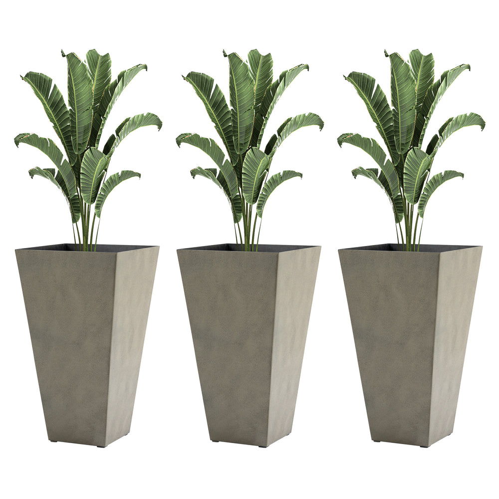 Outsunny Set of 3 Tall Planters with Drainage Hole, 28" Outdoor Flower Plant Pots, Indoor Planters for Porch Patio and Deck, Gray