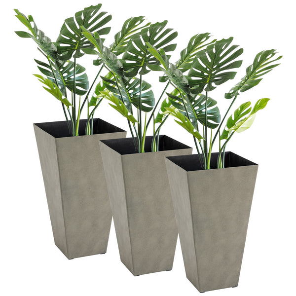 Outsunny Set of 3 Tall Planters with Drainage Hole, 28" Outdoor Flower Plant Pots, Indoor Planters for Porch Patio and Deck, Gray