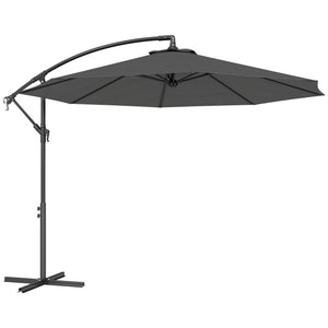 10' Deluxe Patio Umbrella, Outdoor Market Parasol, Banana Hanging Offset Sunshade with Crank, Cross Base, Grey