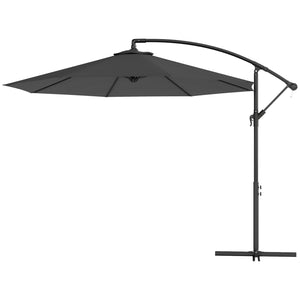 10' Deluxe Patio Umbrella, Outdoor Market Parasol, Banana Hanging Offset Sunshade with Crank, Cross Base, Grey