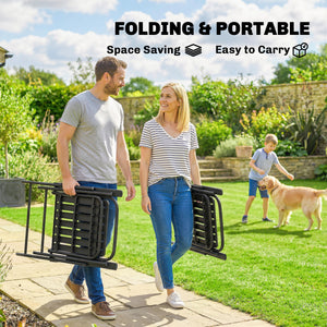 Folding Garden Chairs Set of 4, Garden Dining Chairs with Plastic Slatted Seat and Back, Portable Folding Chair Set with Armrests and Steel Frame for Outdoor, Patio, Balcony, Terrace, Black