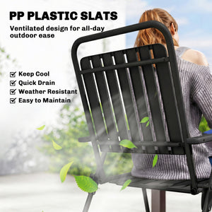 Folding Garden Chairs Set of 4, Garden Dining Chairs with Plastic Slatted Seat and Back, Portable Folding Chair Set with Armrests and Steel Frame for Outdoor, Patio, Balcony, Terrace, Black
