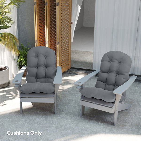 Adirondack Chair Cushions Set of 2, Tufted Lawn Chair Cushions, High Back Patio Chair Cushions with Ties, Non-Slip Muskoka Chair Cushions, Grey