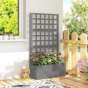 Galvanized Raised Garden Bed with Trellis, Metal Planter Box with Drainage Holes, Outdoor Privacy Screen for Climbing Plants, Vegetable, Vines, 24" x 9" x 44.5", Gray
