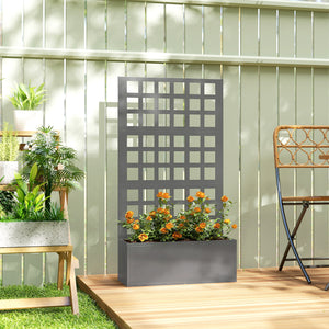 Galvanized Raised Garden Bed with Trellis, Metal Planter Box with Drainage Holes, Outdoor Privacy Screen for Climbing Plants, Vegetable, Vines, 24" x 9" x 44.5", Gray
