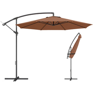 3(m) Garden Banana Parasol Hanging Cantilever Umbrella with Crank Handle, 8 Ribs and Cross Base for Outdoor, Sun Shade, Coffee
