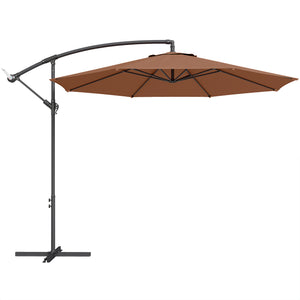 3(m) Garden Banana Parasol Hanging Cantilever Umbrella with Crank Handle, 8 Ribs and Cross Base for Outdoor, Sun Shade, Coffee