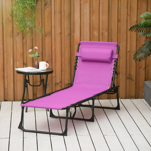 Outsunny Folding Chaise Lounge Pool Chair, Patio Sun Tanning Chair, Outdoor Lounge Chair with 4-Position Reclining Back, Breathable Mesh Seat for Beach, Yard, Patio, Purple