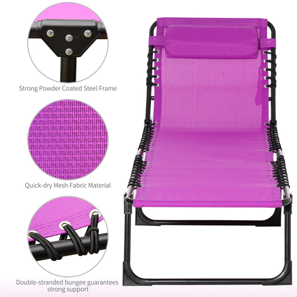 Outsunny Folding Chaise Lounge Pool Chair, Patio Sun Tanning Chair, Outdoor Lounge Chair with 4-Position Reclining Back, Breathable Mesh Seat for Beach, Yard, Patio, Purple