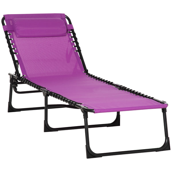 Outsunny Folding Chaise Lounge Pool Chair, Patio Sun Tanning Chair, Outdoor Lounge Chair with 4-Position Reclining Back, Breathable Mesh Seat for Beach, Yard, Patio, Purple