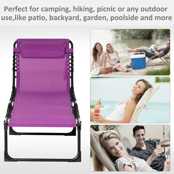 Outsunny Folding Chaise Lounge Pool Chair, Patio Sun Tanning Chair, Outdoor Lounge Chair with 4-Position Reclining Back, Breathable Mesh Seat for Beach, Yard, Patio, Purple