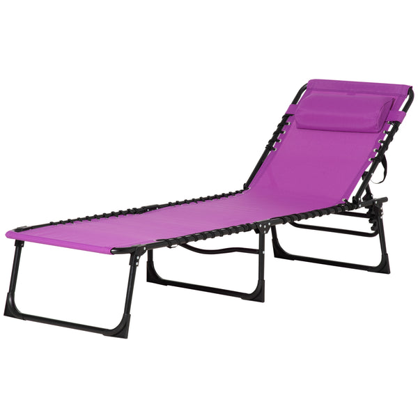 Outsunny Folding Chaise Lounge Pool Chair, Patio Sun Tanning Chair, Outdoor Lounge Chair with 4-Position Reclining Back, Breathable Mesh Seat for Beach, Yard, Patio, Purple