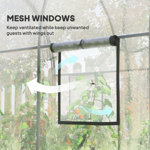 3 x 2 x 2 m Polytunnel Greenhouse with Roll-up Door and Mesh Window, Walk-in Grow House Tent with Plastic Cover and Steel Frame, Clear