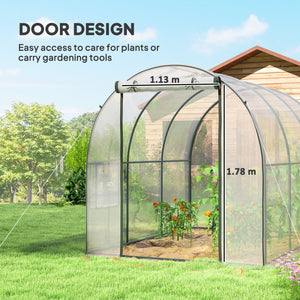 3 x 2 x 2 m Polytunnel Greenhouse with Roll-up Door and Mesh Window, Walk-in Grow House Tent with Plastic Cover and Steel Frame, Clear