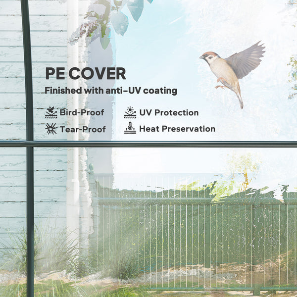 3 x 2 x 2 m Polytunnel Greenhouse with Roll-up Door and Mesh Window, Walk-in Grow House Tent with Plastic Cover and Steel Frame, Clear