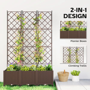 Plastic Raised Planter with Trellis, Self Watering Raised Bed for Garden with Wheels, Drainage Holes and Plugs for Climbing Plants, Outdoor Elevated Planter Box for Vegetables Flowers Herbs