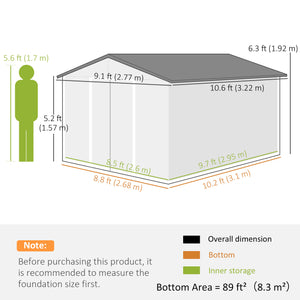 9' x 11' Garden Storage Shed with Foundation Kit, Metal Tool Storage House with Double Doors for Outdoor Patio Yard, Brown