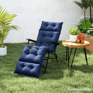 Patio Lounge Chair Cushion, Tufted Thick Outdoor Chaise Lounge Cushion with Ties, Lounge Chair Pad Replacement for Lawn Pool Deck, 74.8" x 22" x 4", Navy Blue