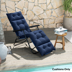 Patio Lounge Chair Cushion, Tufted Thick Outdoor Chaise Lounge Cushion with Ties, Lounge Chair Pad Replacement for Lawn Pool Deck, 74.8" x 22" x 4", Navy Blue