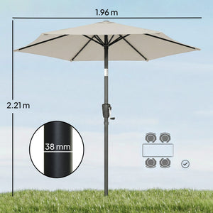 2m Garden Parasol Umbrella, Outdoor Table Parasol Umbrella with Crank Handle, Tilt Function, UV30+ Protection, Sun Shade Canopy for Patio, Beach, Light Grey