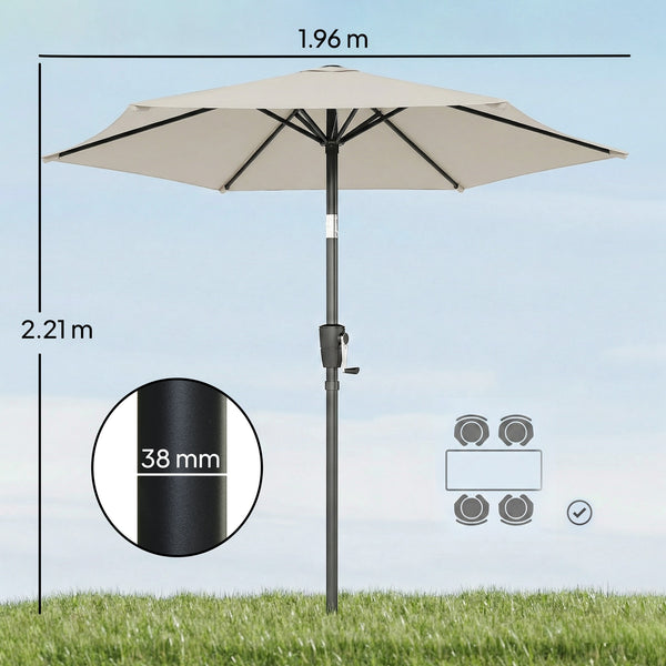 2m Garden Parasol Umbrella, Outdoor Table Parasol Umbrella with Crank Handle, Tilt Function, UV30+ Protection, Sun Shade Canopy for Patio, Beach, Light Grey