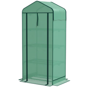 Outsunny 4 Tier Mini Greenhouse with Screen Roof, 27.6" x 19.7" x 62.2", Portable Small Greenhouse with High Strength PE Cover, Roll-Up Zipper Door for Garden Yard Backyard, Green