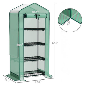 Outsunny 4 Tier Mini Greenhouse with Screen Roof, 27.6" x 19.7" x 62.2", Portable Small Greenhouse with High Strength PE Cover, Roll-Up Zipper Door for Garden Yard Backyard, Green